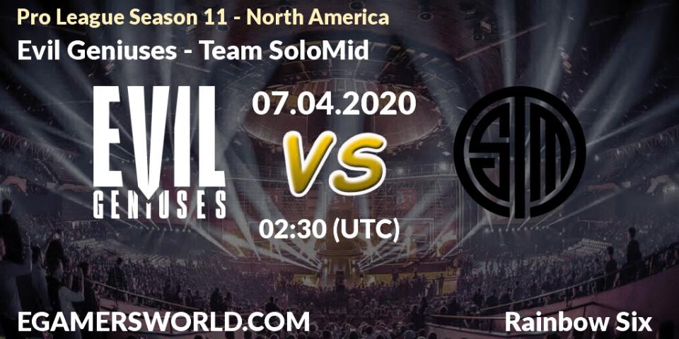Prognose für das Spiel Evil Geniuses VS Team SoloMid. 07.04.20. Rainbow Six - Pro League Season 11 - North America