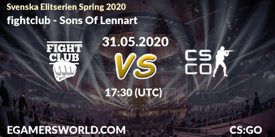 Prognose für das Spiel fightclub VS Sons Of Lennart. 31.05.2020 at 17:30. Counter-Strike (CS2) - Svenska Elitserien Spring 2020