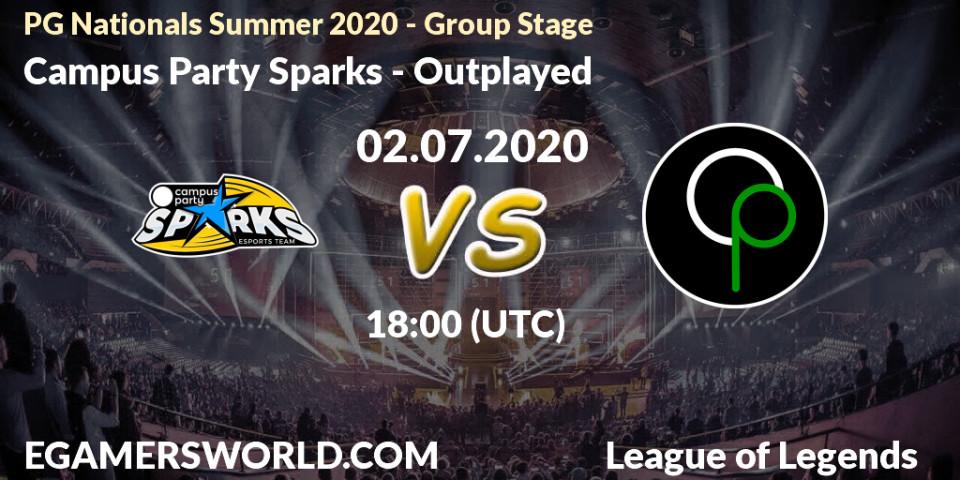Prognose für das Spiel Campus Party Sparks VS Outplayed. 02.07.20. LoL - PG Nationals Summer 2020 - Group Stage