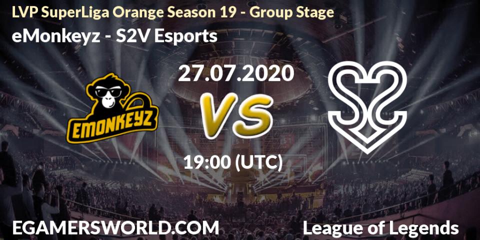Prognose für das Spiel eMonkeyz VS S2V Esports. 27.07.2020 at 16:00. LoL - LVP SuperLiga Orange Season 19 - Group Stage