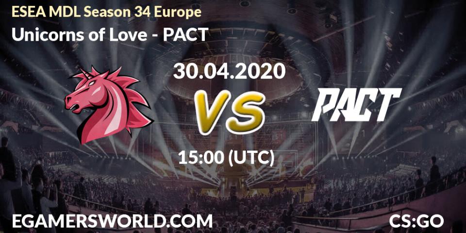 Prognose für das Spiel Unicorns of Love VS PACT. 30.04.20. CS2 (CS:GO) - ESEA MDL Season 34 Europe
