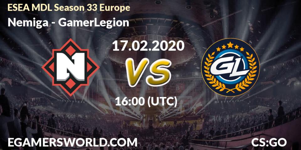 Prognose für das Spiel Nemiga VS GamerLegion. 21.02.20. CS2 (CS:GO) - ESEA MDL Season 33 Europe