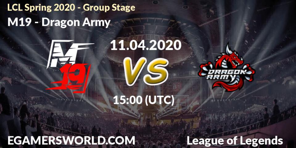 Prognose für das Spiel M19 VS Dragon Army. 11.04.20. LoL - LCL Spring 2020 - Group Stage