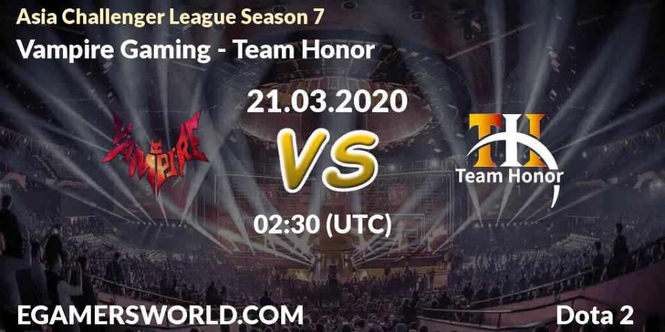 Prognose für das Spiel Vampire Gaming VS Team Honor. 21.03.20. Dota 2 - Asia Challenger League Season 7