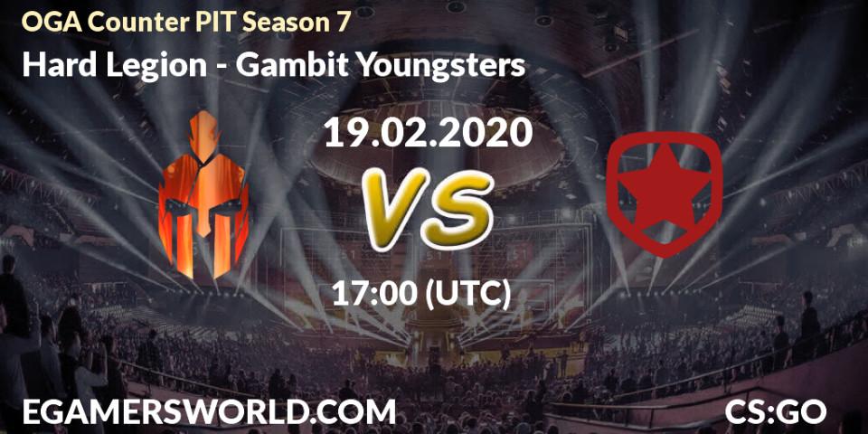 Prognose für das Spiel Hard Legion VS Gambit Youngsters. 19.02.20. CS2 (CS:GO) - OGA Counter PIT Season 7