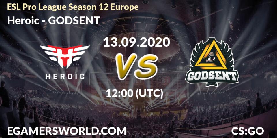 Prognose für das Spiel Heroic VS GODSENT. 13.09.20. CS2 (CS:GO) - ESL Pro League Season 12 Europe