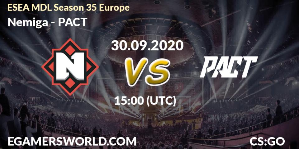 Prognose für das Spiel Nemiga VS PACT. 30.09.2020 at 15:00. Counter-Strike (CS2) - ESEA MDL Season 35 Europe