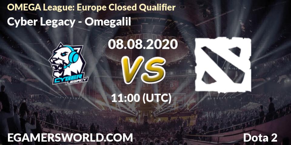 Prognose für das Spiel Cyber Legacy VS Omegalil. 08.08.2020 at 11:06. Dota 2 - OMEGA League: Europe Closed Qualifier