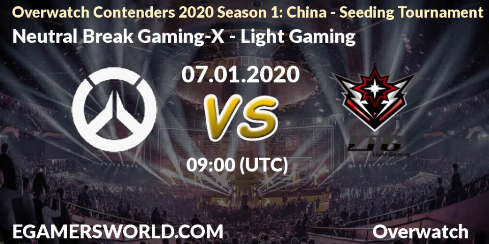 Prognose für das Spiel Neutral Break Gaming-X VS Light Gaming. 07.01.20. Overwatch - Overwatch Contenders 2020 Season 1: China - Seeding Tournament