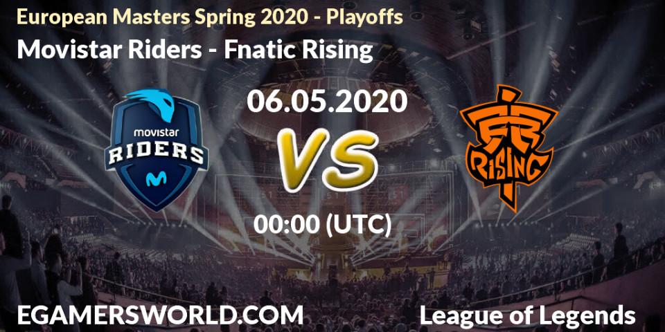 Prognose für das Spiel Movistar Riders VS Fnatic Rising. 06.05.2020 at 16:14. LoL - European Masters Spring 2020 - Playoffs