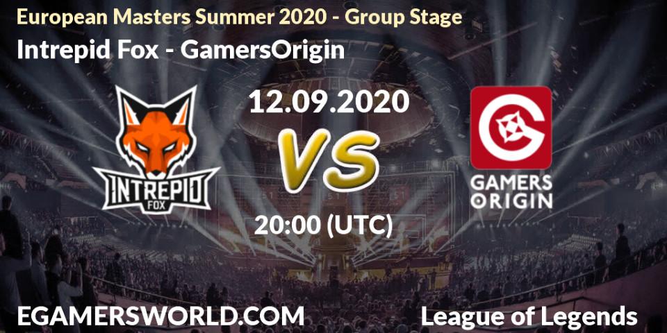 Prognose für das Spiel Intrepid Fox VS GamersOrigin. 12.09.2020 at 20:00. LoL - European Masters Summer 2020 - Group Stage