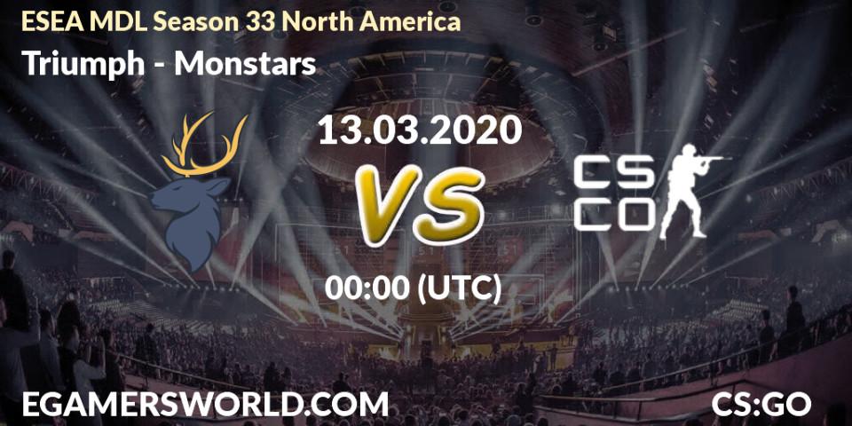 Prognose für das Spiel Triumph VS Monstars. 13.03.20. CS2 (CS:GO) - ESEA MDL Season 33 North America