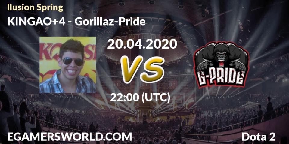 Prognose für das Spiel KINGAO+4 VS Gorillaz-Pride. 20.04.20. Dota 2 - Ilusion Spring