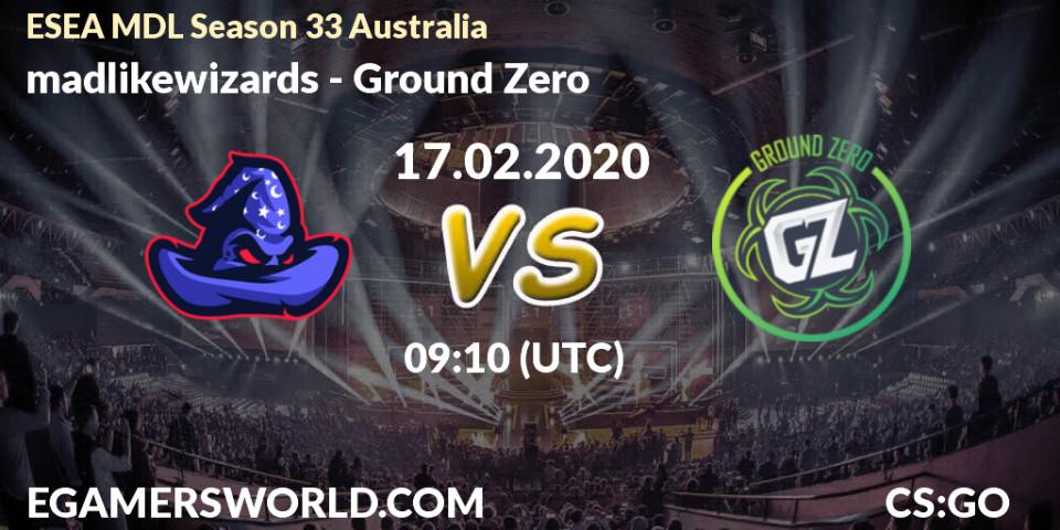 Prognose für das Spiel madlikewizards VS Ground Zero. 17.02.20. CS2 (CS:GO) - ESEA MDL Season 33 Australia