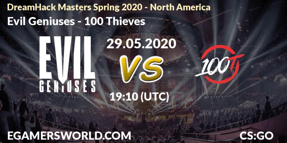 Prognose für das Spiel Evil Geniuses VS 100 Thieves. 29.05.20. CS2 (CS:GO) - DreamHack Masters Spring 2020 - North America