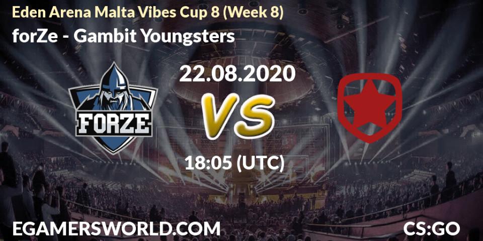 Prognose für das Spiel forZe VS Gambit Youngsters. 22.08.20. CS2 (CS:GO) - Eden Arena Malta Vibes Cup 8 (Week 8)