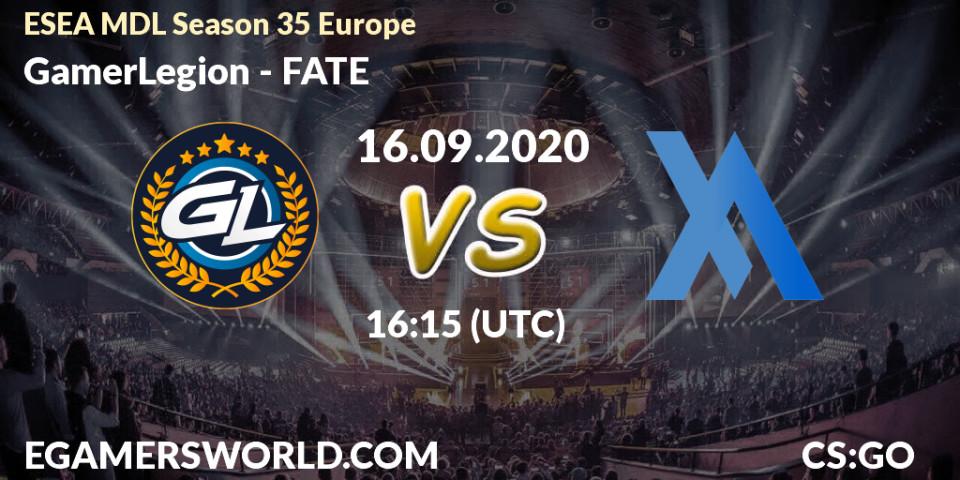 Prognose für das Spiel GamerLegion VS FATE. 16.09.20. CS2 (CS:GO) - ESEA MDL Season 35 Europe
