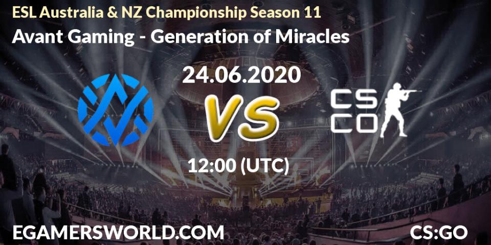Prognose für das Spiel Avant Gaming VS Generation of Miracles. 24.06.2020 at 12:00. Counter-Strike (CS2) - ESL Australia & NZ Championship Season 11