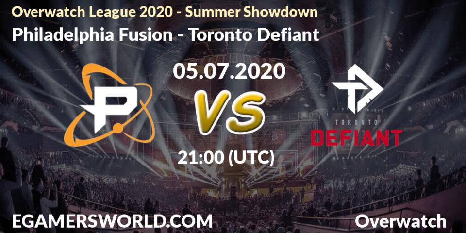 Prognose für das Spiel Philadelphia Fusion VS Toronto Defiant. 05.07.20. Overwatch - Overwatch League 2020 - Summer Showdown