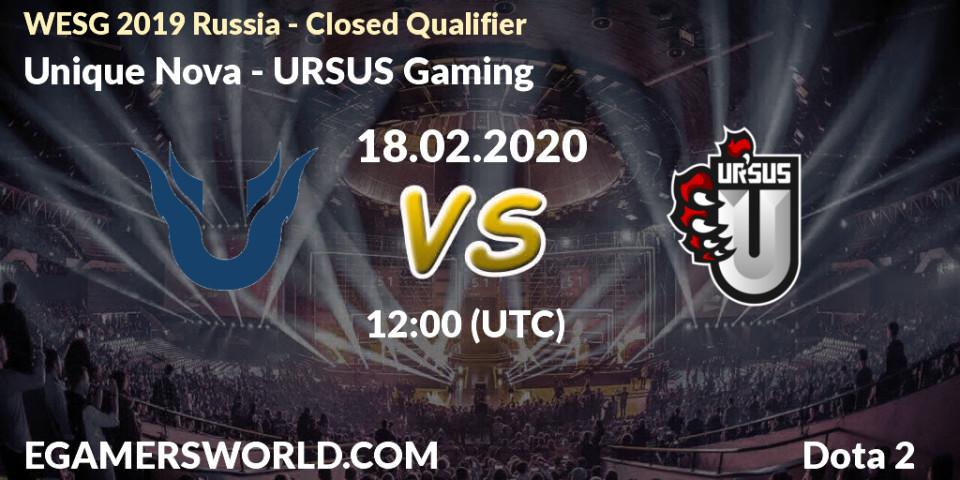 Prognose für das Spiel Unique Nova VS URSUS Gaming. 18.02.2020 at 12:00. Dota 2 - WESG 2019 Russia - Closed Qualifier