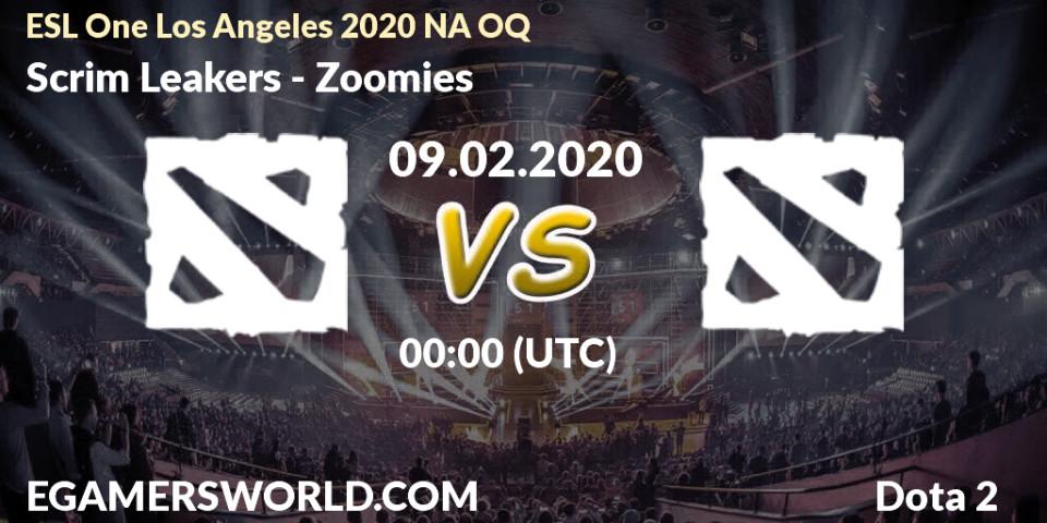 Prognose für das Spiel Scrim Leakers VS Zoomies. 08.02.20. Dota 2 - ESL One Los Angeles 2020 NA OQ