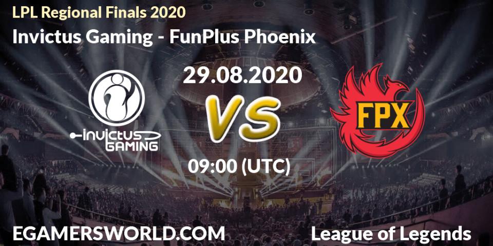 Prognose für das Spiel Invictus Gaming VS FunPlus Phoenix. 29.08.20. LoL - LPL Regional Finals 2020