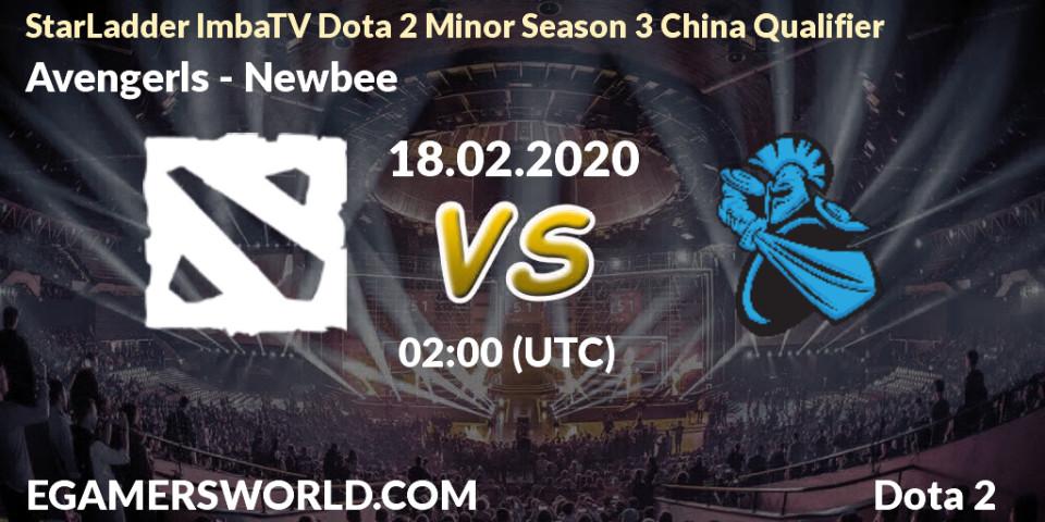 Prognose für das Spiel Avengerls VS Newbee. 18.02.20. Dota 2 - StarLadder ImbaTV Dota 2 Minor Season 3 China Qualifier
