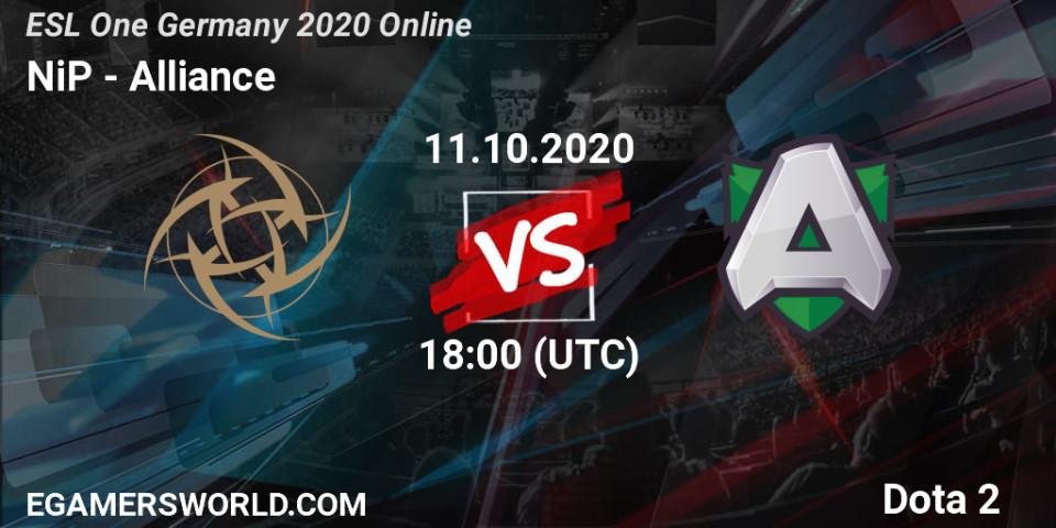 Prognose für das Spiel NiP VS Alliance. 11.10.20. Dota 2 - ESL One Germany 2020 Online