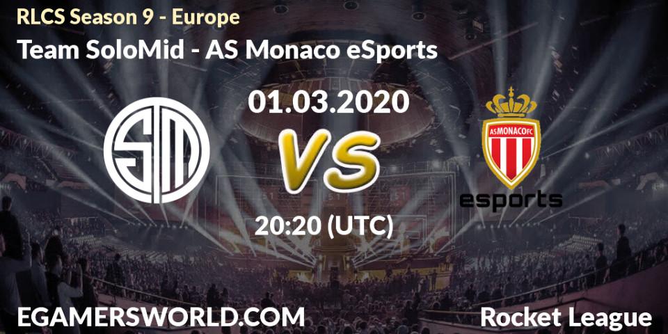 Prognose für das Spiel Team SoloMid VS AS Monaco eSports. 01.03.20. Rocket League - RLCS Season 9 - Europe
