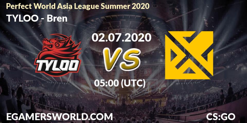 Prognose für das Spiel TYLOO VS Bren. 02.07.20. CS2 (CS:GO) - Perfect World Asia League Summer 2020
