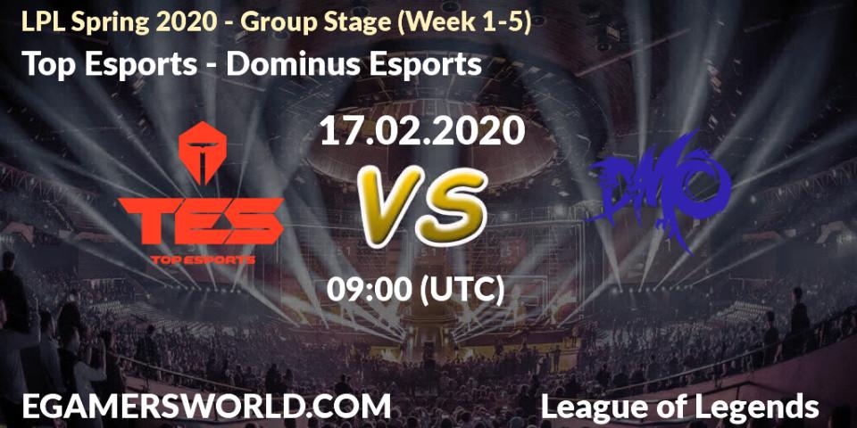 Prognose für das Spiel Top Esports VS Dominus Esports. 23.03.20. LoL - LPL Spring 2020 - Group Stage (Week 1-4)