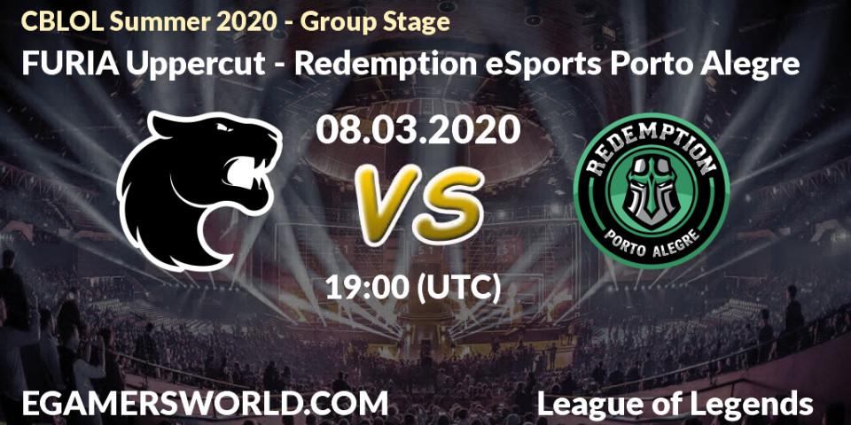 Prognose für das Spiel FURIA Uppercut VS Redemption eSports Porto Alegre. 08.03.20. LoL - CBLOL Summer 2020 - Group Stage