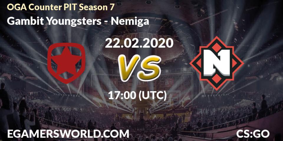 Prognose für das Spiel Gambit Youngsters VS Nemiga. 22.02.2020 at 17:10. Counter-Strike (CS2) - OGA Counter PIT Season 7
