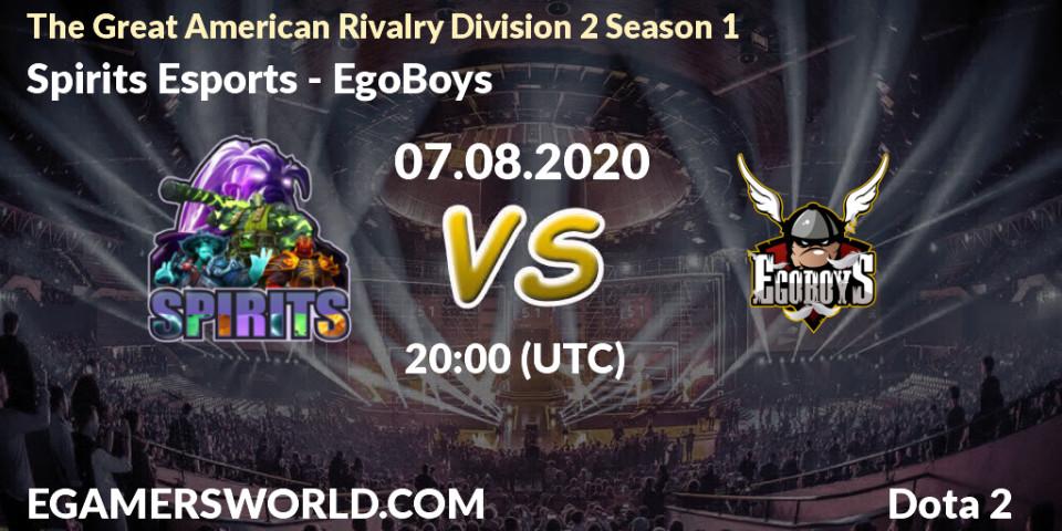 Prognose für das Spiel Spirits Esports VS EgoBoys. 07.08.2020 at 18:03. Dota 2 - The Great American Rivalry Division 2 Season 1