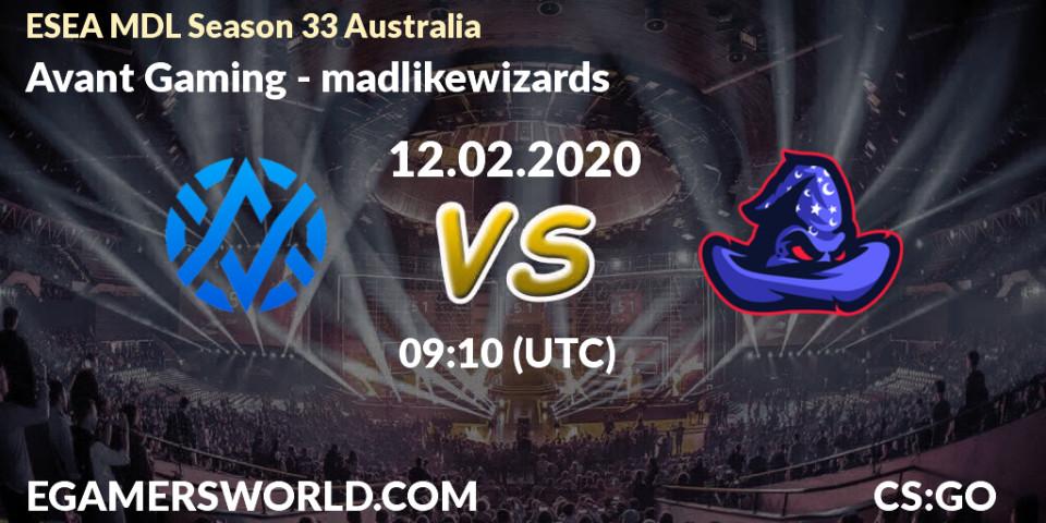 Prognose für das Spiel Avant Gaming VS madlikewizards. 26.02.20. CS2 (CS:GO) - ESEA MDL Season 33 Australia