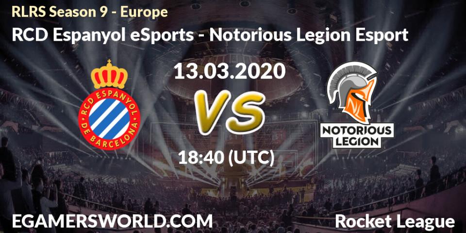 Prognose für das Spiel RCD Espanyol eSports VS Notorious Legion Esport. 13.03.20. Rocket League - RLRS Season 9 - Europe