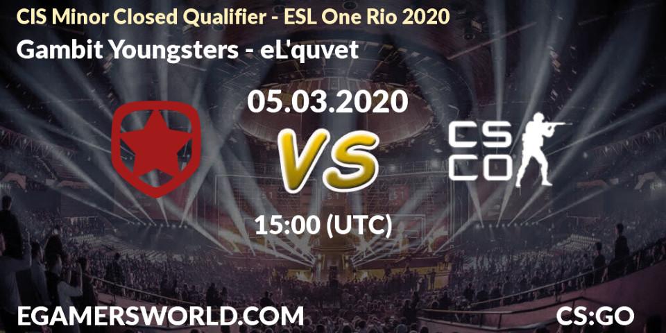 Prognose für das Spiel Gambit Youngsters VS eL'quvet. 05.03.20. CS2 (CS:GO) - CIS Minor Closed Qualifier - ESL One Rio 2020