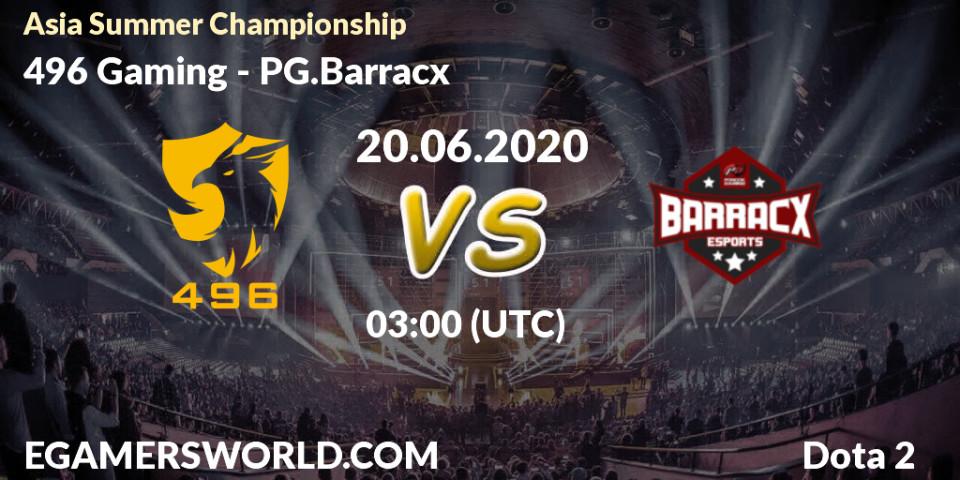 Prognose für das Spiel 496 Gaming VS PG.Barracx. 20.06.20. Dota 2 - Asia Summer Championship