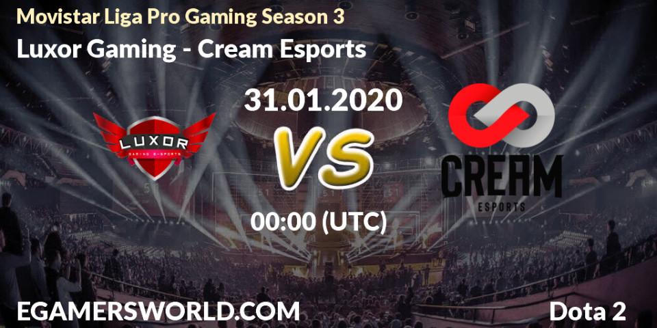 Prognose für das Spiel Luxor Gaming VS Cream Esports. 31.01.2020 at 00:29. Dota 2 - Movistar Liga Pro Gaming Season 3