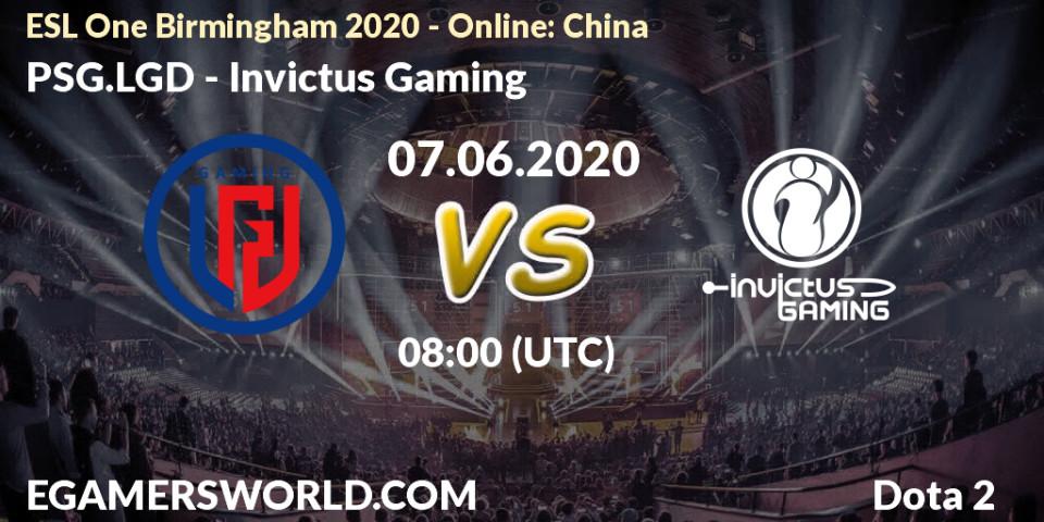 Prognose für das Spiel PSG.LGD VS Invictus Gaming. 07.06.20. Dota 2 - ESL One Birmingham 2020 - Online: China