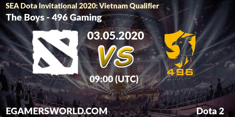 Prognose für das Spiel The Boys VS 496 Gaming. 03.05.20. Dota 2 - SEA Dota Invitational 2020: Vietnam Qualifier