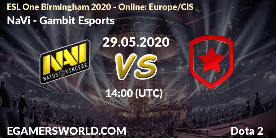 Prognose für das Spiel NaVi VS Gambit Esports. 29.05.20. Dota 2 - ESL One Birmingham 2020 - Online: Europe/CIS