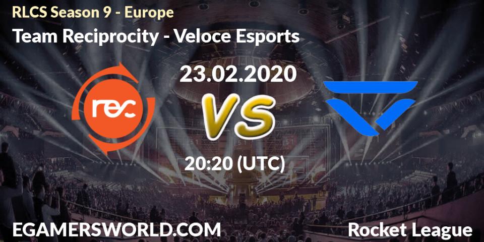 Prognose für das Spiel Team Reciprocity VS Veloce Esports. 23.02.20. Rocket League - RLCS Season 9 - Europe