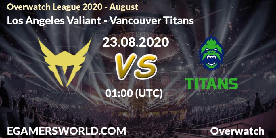 Prognose für das Spiel Los Angeles Valiant VS Vancouver Titans. 23.08.2020 at 01:00. Overwatch - Overwatch League 2020 - August