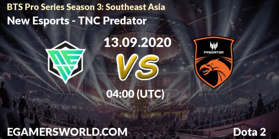 Prognose für das Spiel New Esports VS TNC Predator. 13.09.2020 at 04:00. Dota 2 - BTS Pro Series Season 3: Southeast Asia