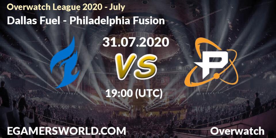 Prognose für das Spiel Dallas Fuel VS Philadelphia Fusion. 31.07.20. Overwatch - Overwatch League 2020 - July
