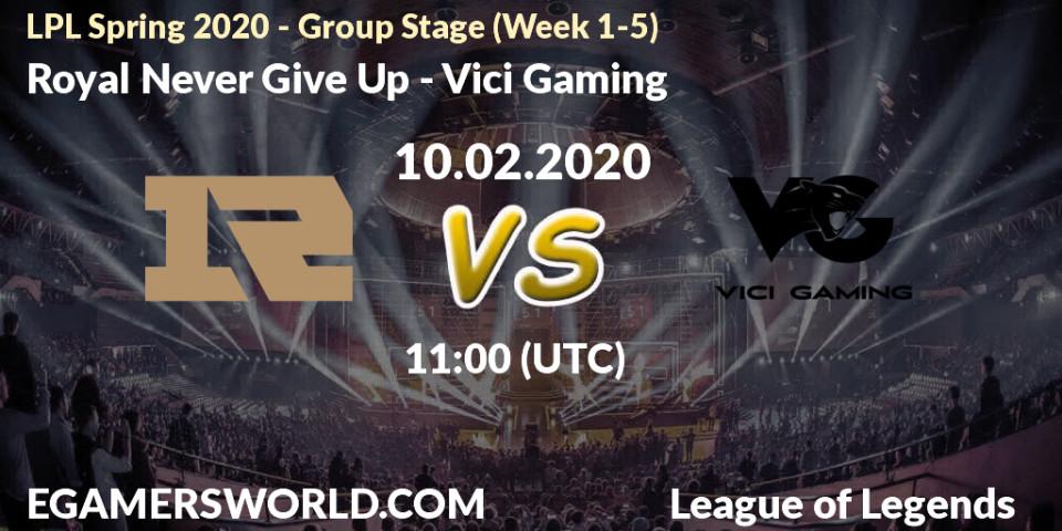 Prognose für das Spiel Royal Never Give Up VS Vici Gaming. 20.03.20. LoL - LPL Spring 2020 - Group Stage (Week 1-4)