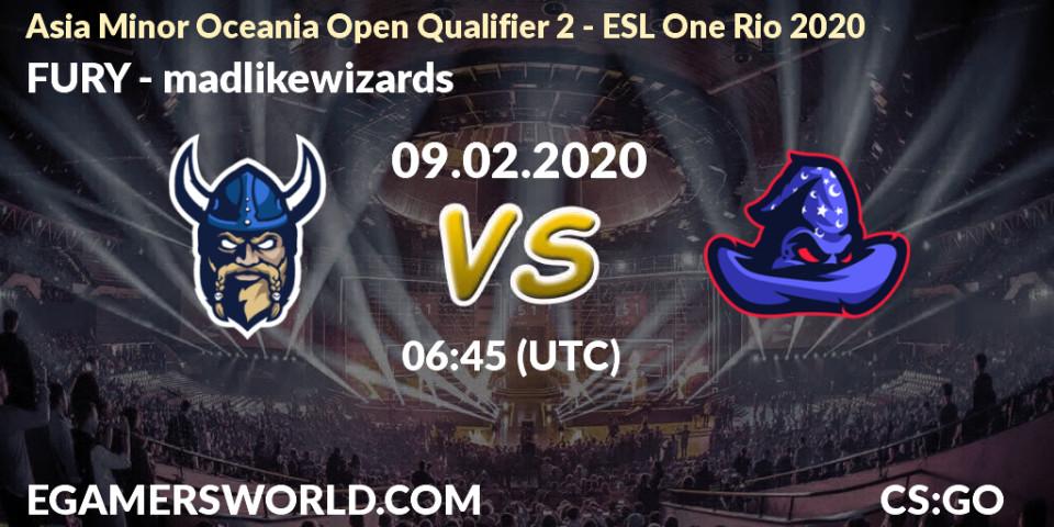 Prognose für das Spiel FURY VS madlikewizards. 09.02.20. CS2 (CS:GO) - Asia Minor Oceania Open Qualifier 2 - ESL One Rio 2020