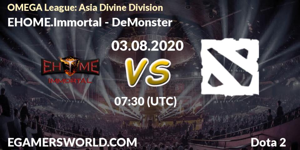 Prognose für das Spiel EHOME.Immortal VS DeMonster. 03.08.2020 at 08:12. Dota 2 - OMEGA League: Asia Divine Division
