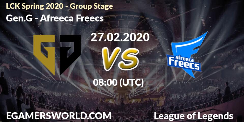 Prognose für das Spiel Gen.G VS Afreeca Freecs. 27.02.20. LoL - LCK Spring 2020 - Group Stage